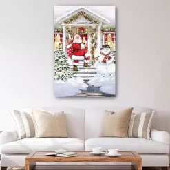 Santa on a Snowy Porch Canvas Art Print