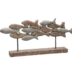 School of Fish Natural Wood Carved Sculpture