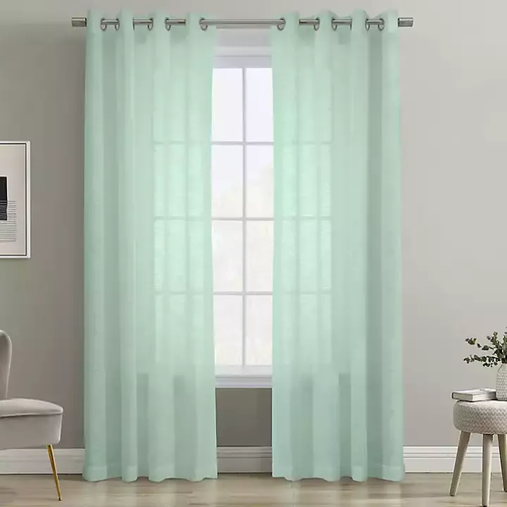 Seafoam Green Boucle Sheer Curtain Panel, 108 in.