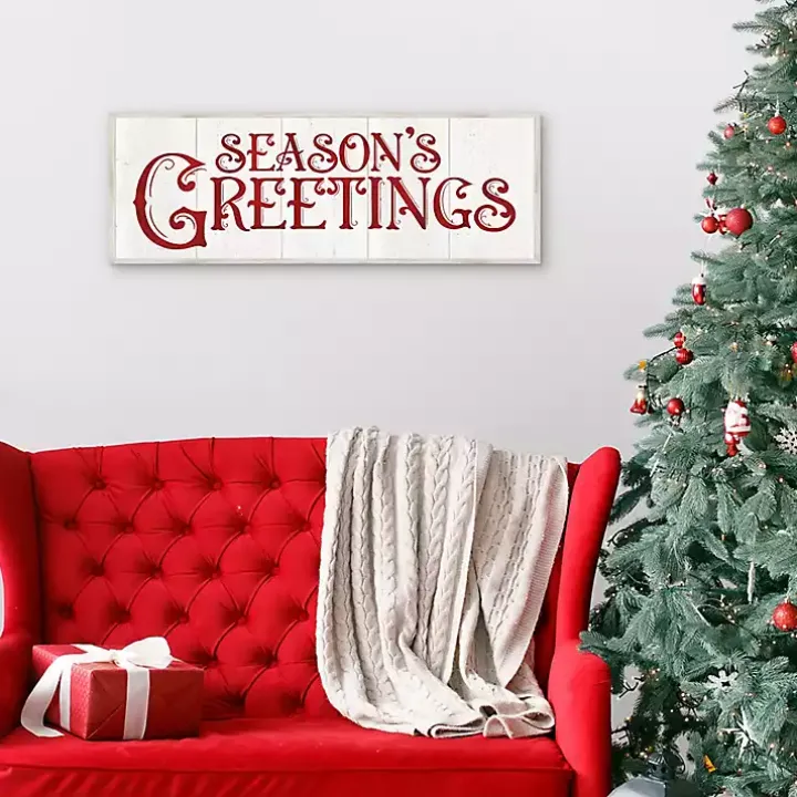 Season's Greetings Rustic Framed Canvas Art Print