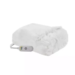 Serta White Shaggy Faux Fur Heated Throw