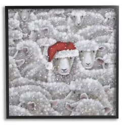 Sheep with Santa Hat Framed Canvas Art Print