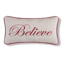 Silver and Red Believe Lumbar Pillow