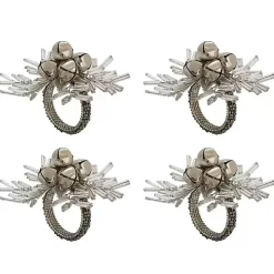 Silver Bells and Holly Napkin Rings, Set of 4