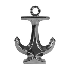 Silver Ceramic Anchor Statue, 10 in.