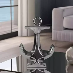 Silver Ceramic Anchor Statue, 10 in.