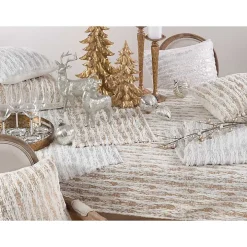Silver Faux Fur Brushed Metallic Foil Table Runner