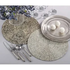 Silver Glass Beaded Placemats, Set of 4