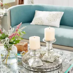 Silver Glass Ornate 2-pc. Pillar Candle Holder Set