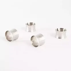 Silver Hammered Metal Napkin Rings, Set of 4