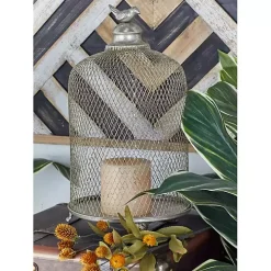 Silver Metal Bird Cage Cloche Lanterns, Set of 2