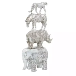 Silver Resin Stacked Animals Sculpture
