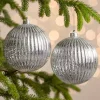 Silver Ridged 6 in. Tree Ornaments, Set of 2