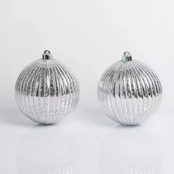 Silver Ridged 6 in. Tree Ornaments, Set of 2
