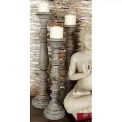 Slate Rustic Mango Wood 3-pc. Candle Holder Set