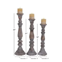 Slate Rustic Mango Wood 3-pc. Candle Holder Set