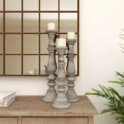 Slate Rustic Mango Wood 3-pc. Candle Holder Set