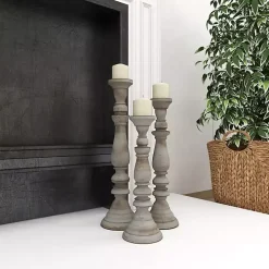 Slate Rustic Mango Wood 3-pc. Candle Holder Set