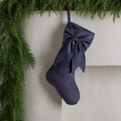 Slate Velvet Bow Christmas Stocking