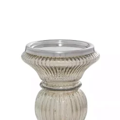 Smoke Gray Glass Pillar Candle Holders, Set of 3