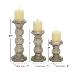 Smoke Gray Glass Pillar Candle Holders, Set of 3