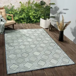 Smoky Blue Geometric Indoor/Outdoor Area Rug, 5x7