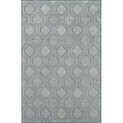 Smoky Blue Geometric Indoor/Outdoor Area Rug, 5x7