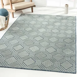 Smoky Blue Geometric Indoor/Outdoor Area Rug, 5x7