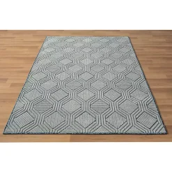 Smoky Blue Geometric Indoor/Outdoor Area Rug, 5x7
