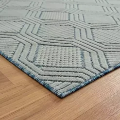 Smoky Blue Geometric Indoor/Outdoor Area Rug, 5x7