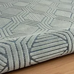 Smoky Blue Geometric Indoor/Outdoor Area Rug, 5x7