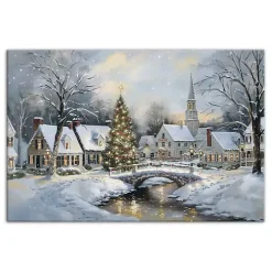 Snow Winter Village Canvas Art Print