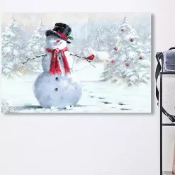 Snowman and Cardinal Canvas Art Print
