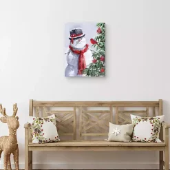 Snowman and Cardinal Canvas Art Print