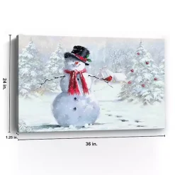 Snowman and Cardinal Canvas Art Print