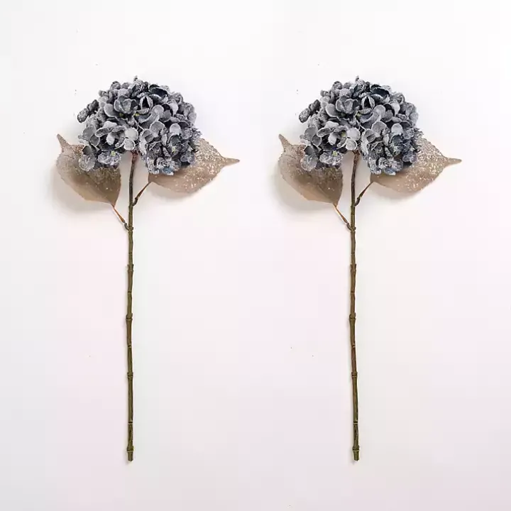 Snowy Blue Hydrangea Stems, Set of 2