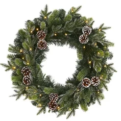 Snowy Pine Cone Clear LED Wreath