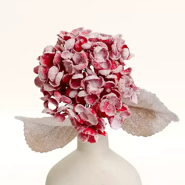 Snowy Red Hydrangea Stems, Set of 2
