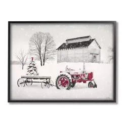 Snowy Red Tractor Framed Art Print