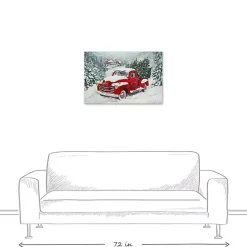 Snowy Red Truck Christmas Canvas Art Print