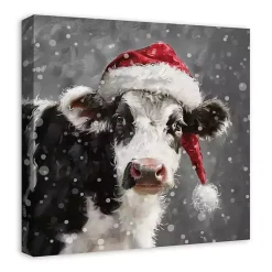 Snowy Santa Cow Canvas Art Print