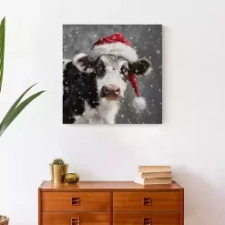 Snowy Santa Cow Canvas Art Print