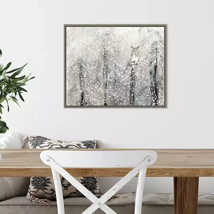 Snowy Scene with Owl Canvas Wall Plaque