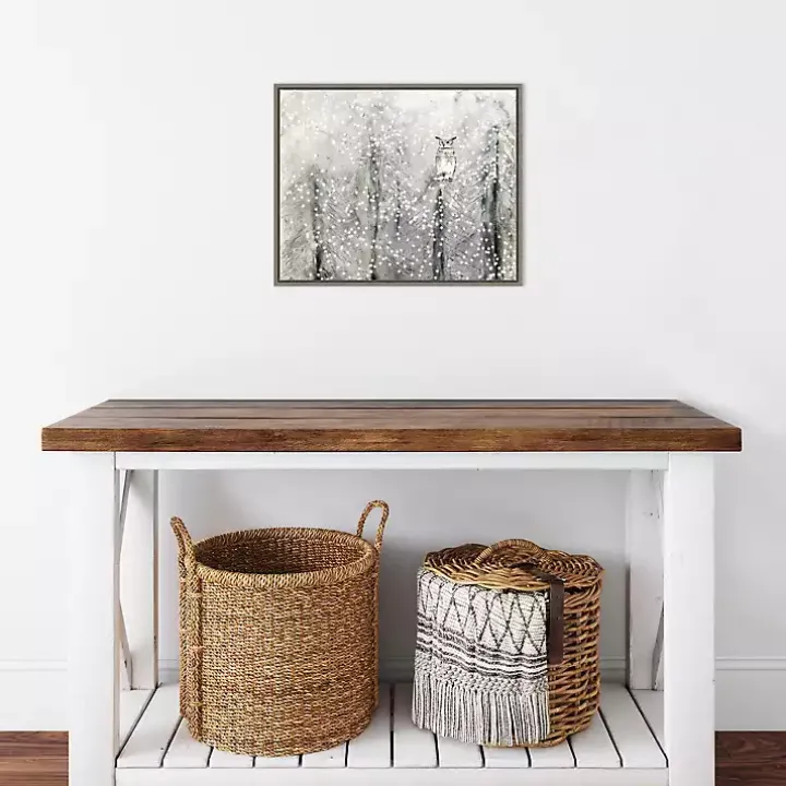 Snowy Scene with Owl Canvas Wall Plaque