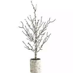 Snowy Twig Tree in Birch Trunk Planter, 24 in.