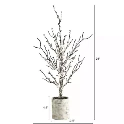 Snowy Twig Tree in Birch Trunk Planter, 24 in.