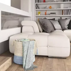 Spa Blue and White Jute Basket with Tassel, 17 in.