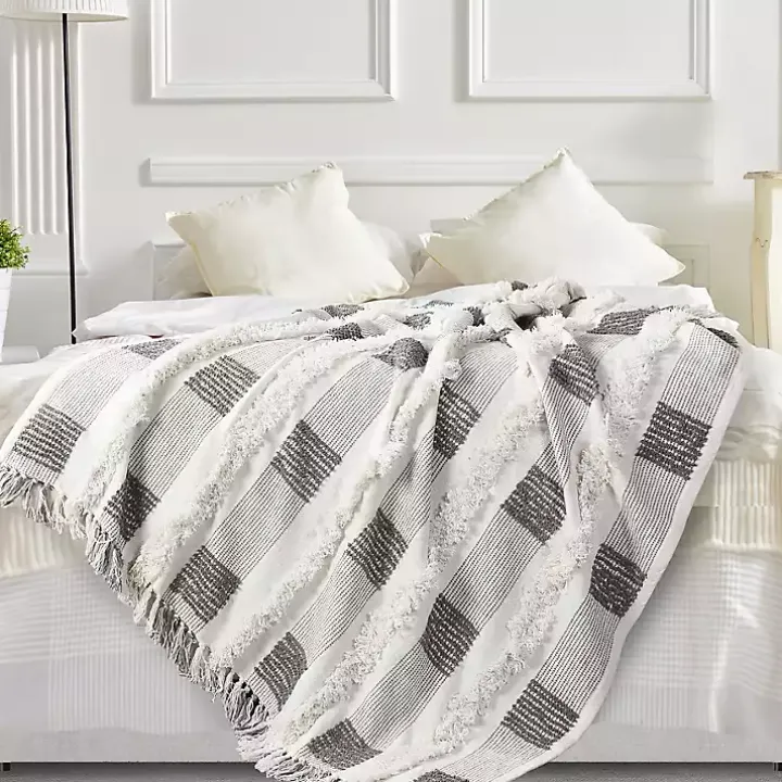 Spencer Gray and White Plaid Throw