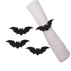 Spooky Bat Stone Napkin Rings, Set of 4