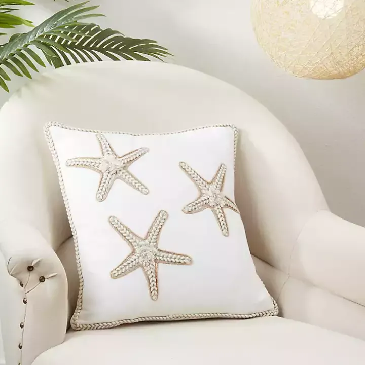 Starfish Serenity Embroidered Throw Pillow